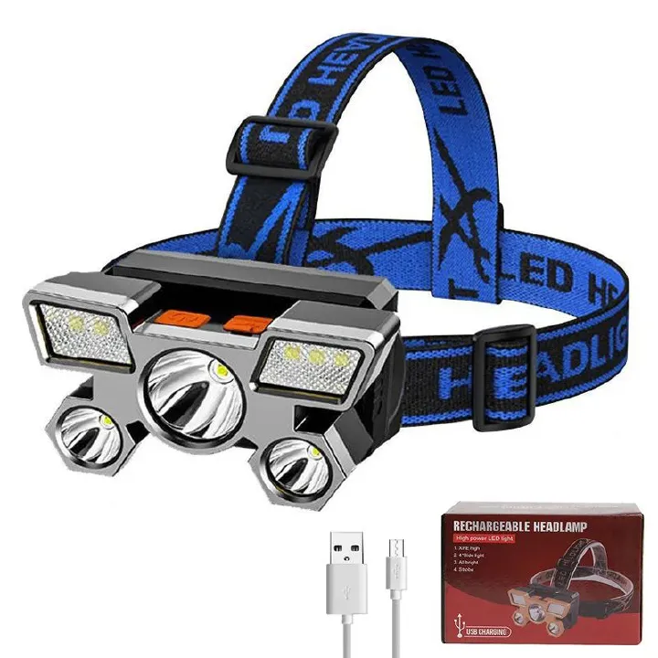 5 LED Headlamp Powerful Rechargeable Head Flashlight for Fishing Led Headlamp Camping Hiking Headlights Hunting Torch Hiking Front Lights Lanterns