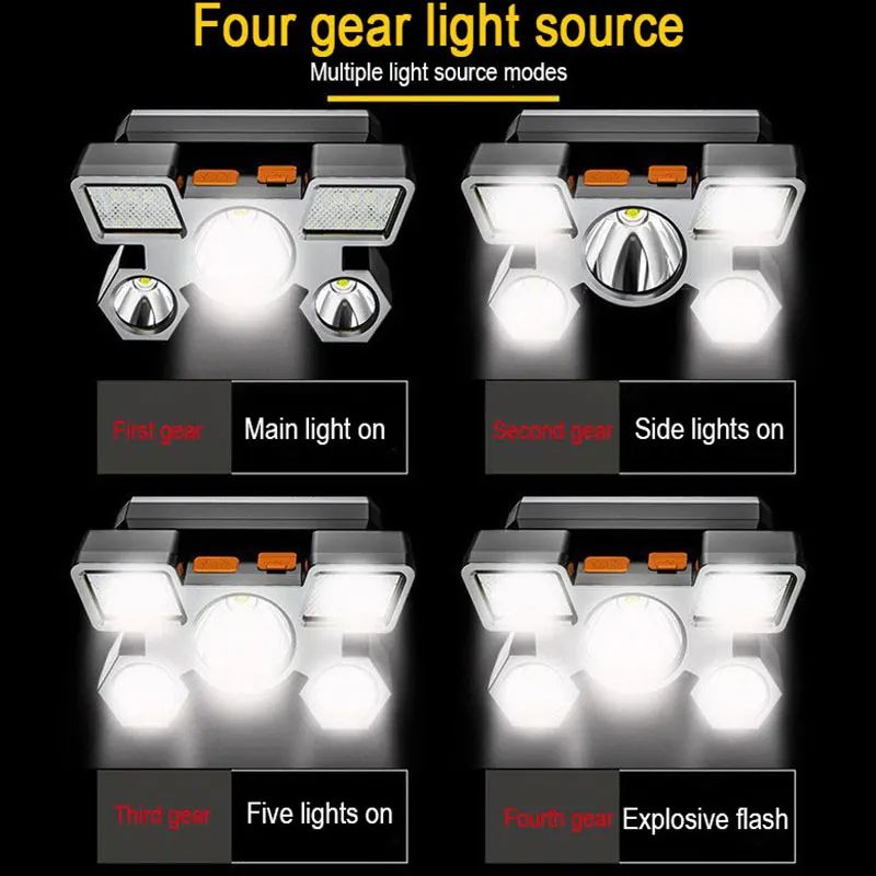 5 LED Headlamp Powerful Rechargeable Head Flashlight for Fishing Led Headlamp Camping Hiking Headlights Hunting Torch Hiking Front Lights Lanterns