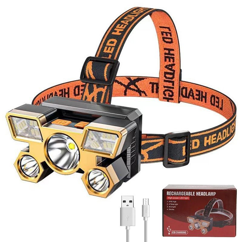 5 LED Headlamp Powerful Rechargeable Head Flashlight for Fishing Led Headlamp Camping Hiking Headlights Hunting Torch Hiking Front Lights Lanterns