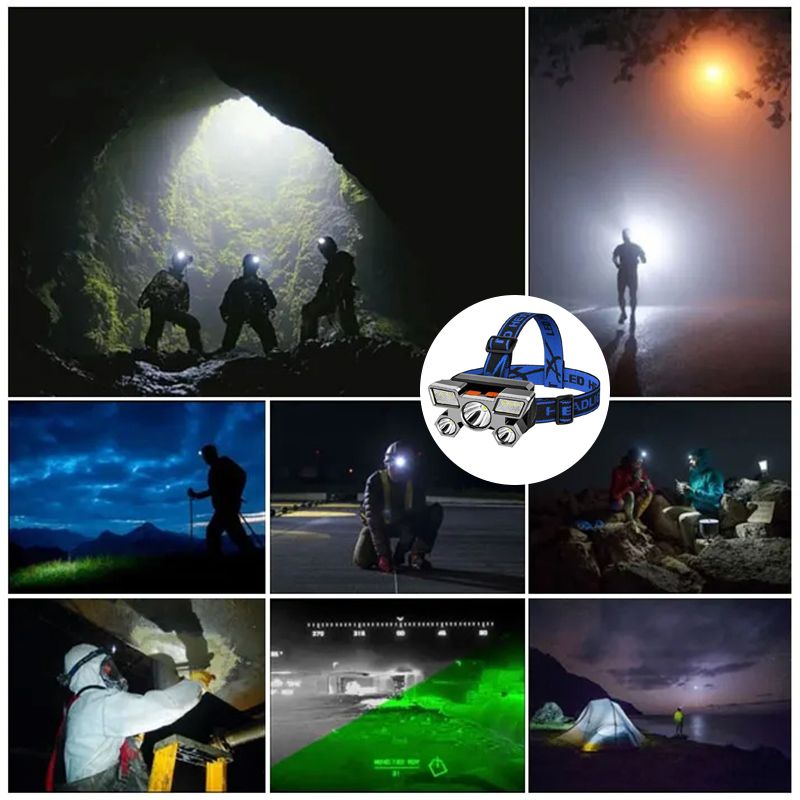 5 LED Headlamp Powerful Rechargeable Head Flashlight for Fishing Led Headlamp Camping Hiking Headlights Hunting Torch Hiking Front Lights Lanterns