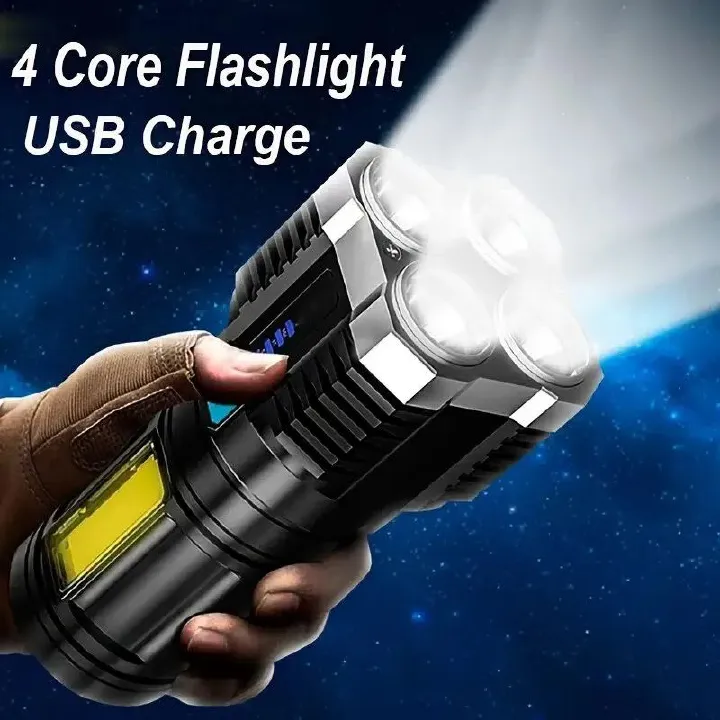 High Power LED Flashlights Camping Torches With 4 Lamp Beads And COB Side Light Rechargeable Portable Hand Lantern 4 Lighting Mode Outdoor Lighting