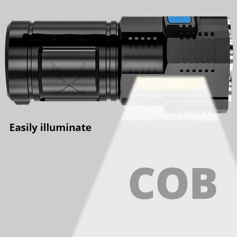High Power LED Flashlights Camping Torches With 4 Lamp Beads And COB Side Light Rechargeable Portable Hand Lantern 4 Lighting Mode Outdoor Lighting