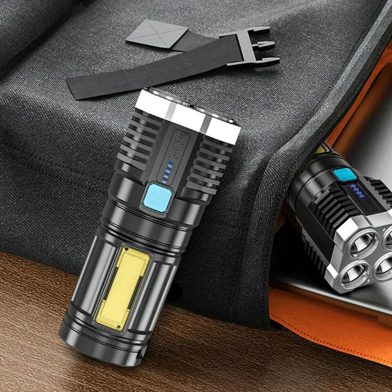 High Power LED Flashlights Camping Torches With 4 Lamp Beads And COB Side Light Rechargeable Portable Hand Lantern 4 Lighting Mode Outdoor Lighting