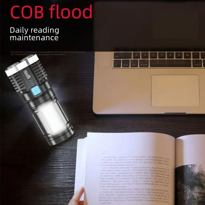 High Power LED Flashlights Camping Torches With 4 Lamp Beads And COB Side Light Rechargeable Portable Hand Lantern 4 Lighting Mode Outdoor Lighting