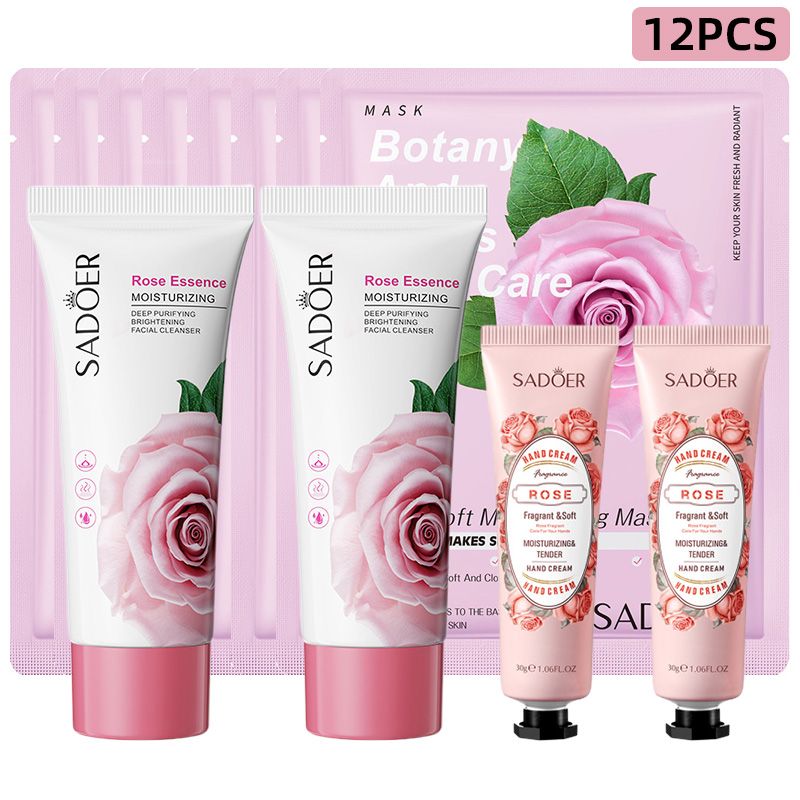 12 Pcs Skin Care Set Aloe Vera Face Cleanser Hydrating Soothing Mask Hand Cream Rose Face Care Moisturizing Anti-Aging Firming Face Care Skin Care For Beauty Gift Set
