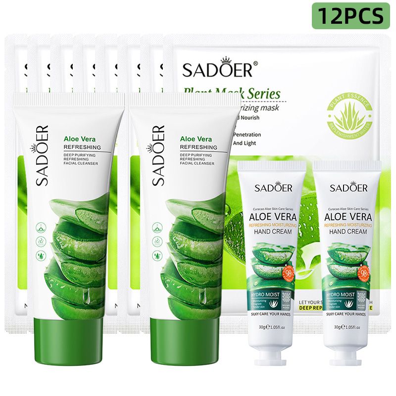 12 Pcs Skin Care Set Aloe Vera Face Cleanser Hydrating Soothing Mask Hand Cream Rose Face Care Moisturizing Anti-Aging Firming Face Care Skin Care For Beauty Gift Set