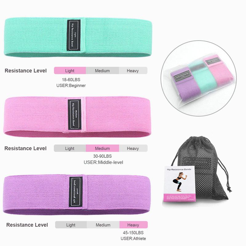 3Pcs Fabric Resistance Hip Booty Exercise Bands Glute Thigh Elastic Workout Squat Circle Stretch Exercise Fitness Bands Loops Yoga Strips Gym Equipment For Sport