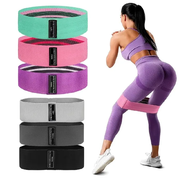 3Pcs Fabric Resistance Hip Booty Exercise Bands Glute Thigh Elastic Workout Squat Circle Stretch Exercise Fitness Bands Loops Yoga Strips Gym Equipment For Sport