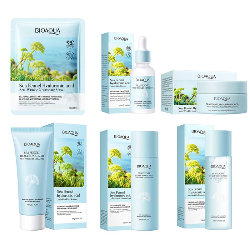 10Pcs Sea Fennel Hyaluronic acid Skin Care Set Cleanser Toner Essence Water Lotion Face Mask Cream kits Personal Care Moisturizing Anti-Aging Firming Skincare Set