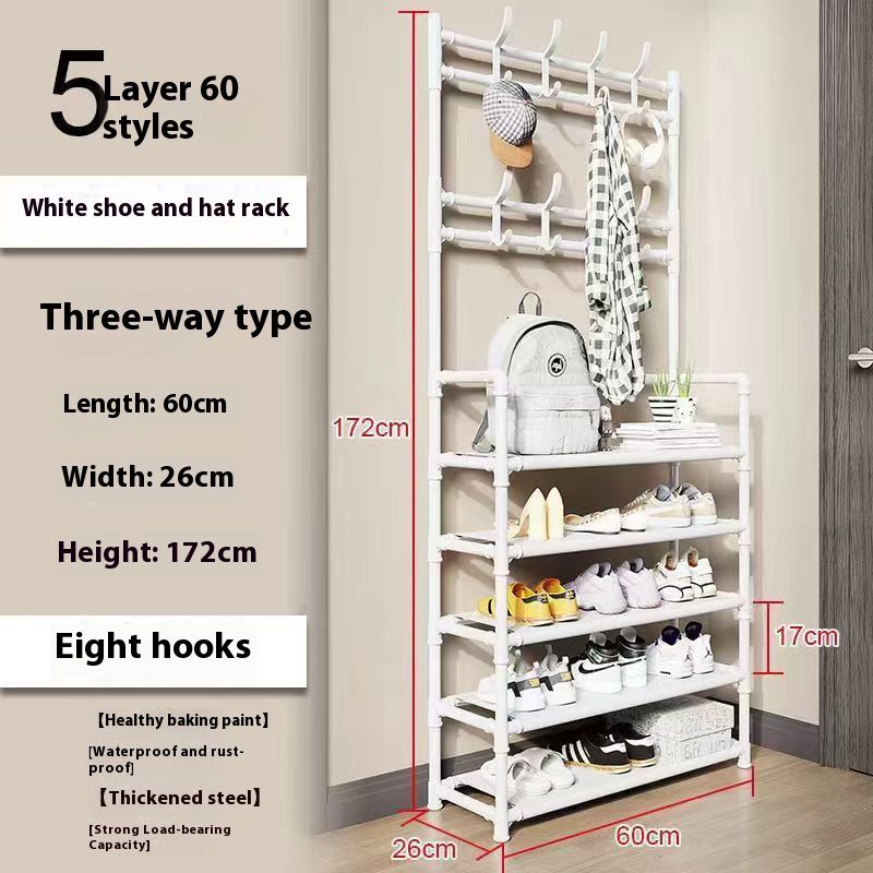 5-Layers Shoe Rack Household Floor To Ceiling Integrated Clothing and Hat Rack Simple Shoe and Clothing Multifunctional Rack Shoe Organizers Bedroom Living Room Bathroom Hangers Hall Rack
