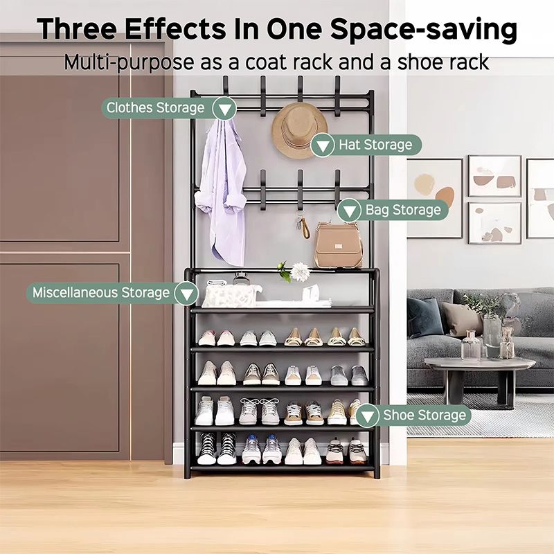 5-Layers Shoe Rack Household Floor To Ceiling Integrated Clothing and Hat Rack Simple Shoe and Clothing Multifunctional Rack Shoe Organizers Bedroom Living Room Bathroom Hangers Hall Rack