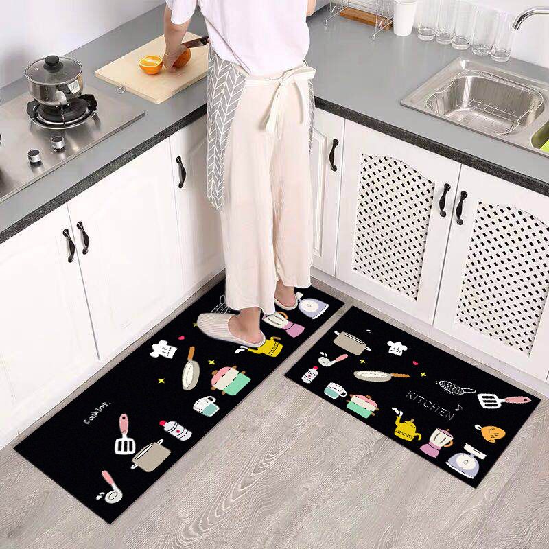 2 Pieces Kitchen Rug Set Kitchen Rug Includes Anti-Slip Pads Stickers Non Slip Mat Rubber Backing Mat Throw Rug for Kitchen Doormat Runner Rug Set Floor Carpet Household Carpet Home Decor