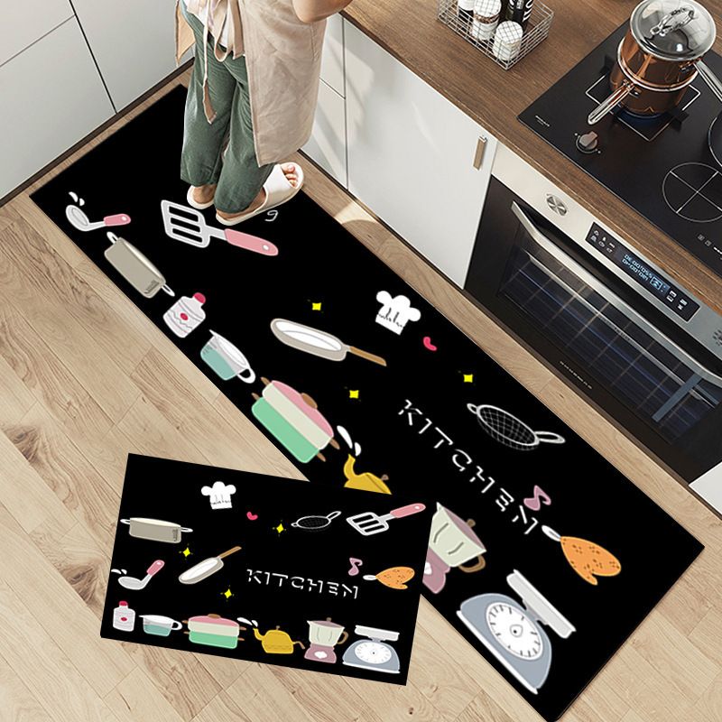 2 Pieces Kitchen Rug Set Kitchen Rug Includes Anti-Slip Pads Stickers Non Slip Mat Rubber Backing Mat Throw Rug for Kitchen Doormat Runner Rug Set Floor Carpet Household Carpet Home Decor