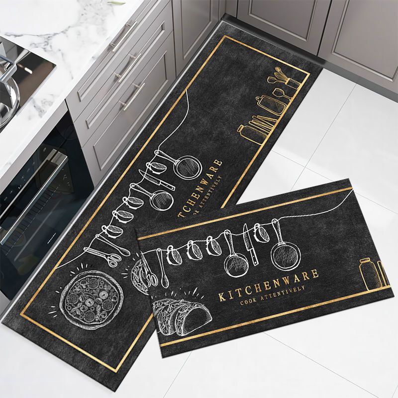 2 Pieces Kitchen Rug Set Kitchen Rug Includes Anti-Slip Pads Stickers Non Slip Mat Rubber Backing Mat Throw Rug for Kitchen Doormat Runner Rug Set Floor Carpet Household Carpet Home Decor