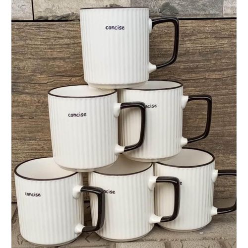 Set Of 6 White Ceramic Coffee/Tea Mugs
