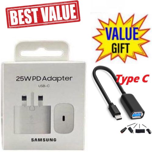 Samsung 25W Fast Type C Charger Adapter For GALAXY A15 4GB RAM + 128GB ROM, DUAL SIM 25W USB C Adapter + FREE Otg Cable