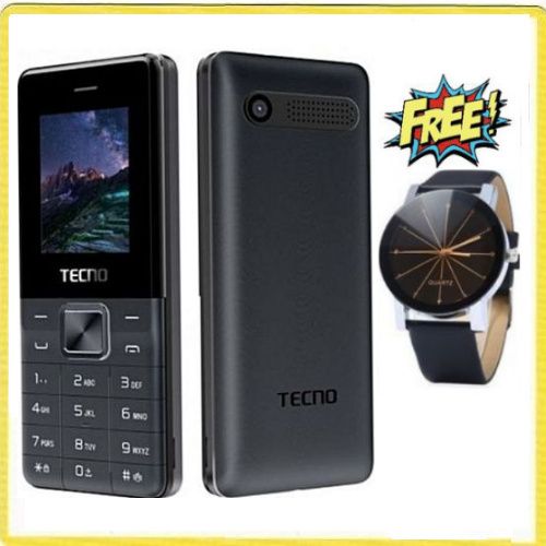Tecno T301, (Dual Sim) FM, (Bluetooth), Torch, Memory Card Slot-Black + FREE Watch