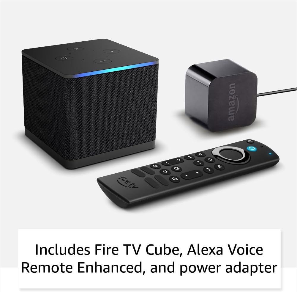 Amazon Fire TV Cube 3rd Generation Hands-free streaming device with Alexa, Wi-Fi 6E, 4K Ultra HD with Dolby Atomos, HDMI, USB and HDMI Ports