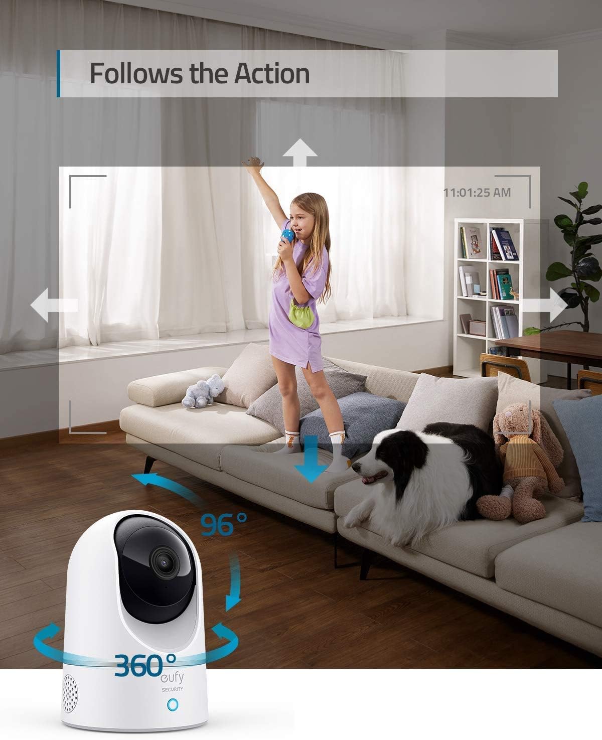 eufy Security 2K Indoor Cam Pan & Tilt, Home Security Indoor Camera, Human and Pet AI, Works with Voice Assistants, Motion Tracking, Night Vision, MicroSD Card Required, HomeBase Not Required.