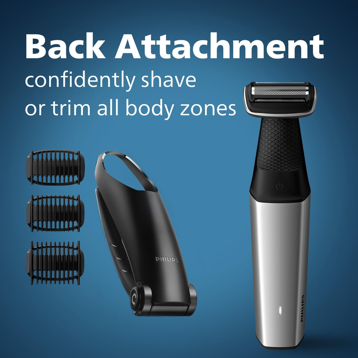 Philips Bodygroom 5000 Series | Body Groomer for Men | With Back Attachment | Skin-Friendly Shaver | Full Body Grooming | Bi-directional Trimmer | Black with Silver | BG5020/13
