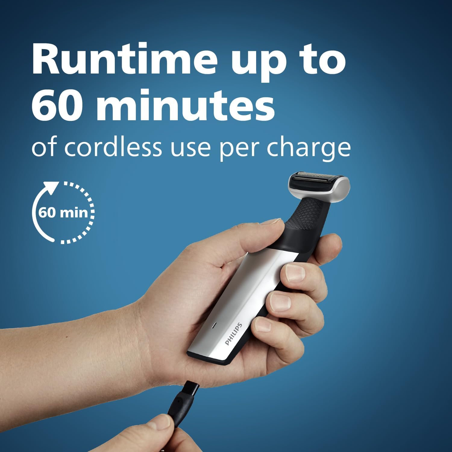 Philips Bodygroom 5000 Series | Body Groomer for Men | With Back Attachment | Skin-Friendly Shaver | Full Body Grooming | Bi-directional Trimmer | Black with Silver | BG5020/13