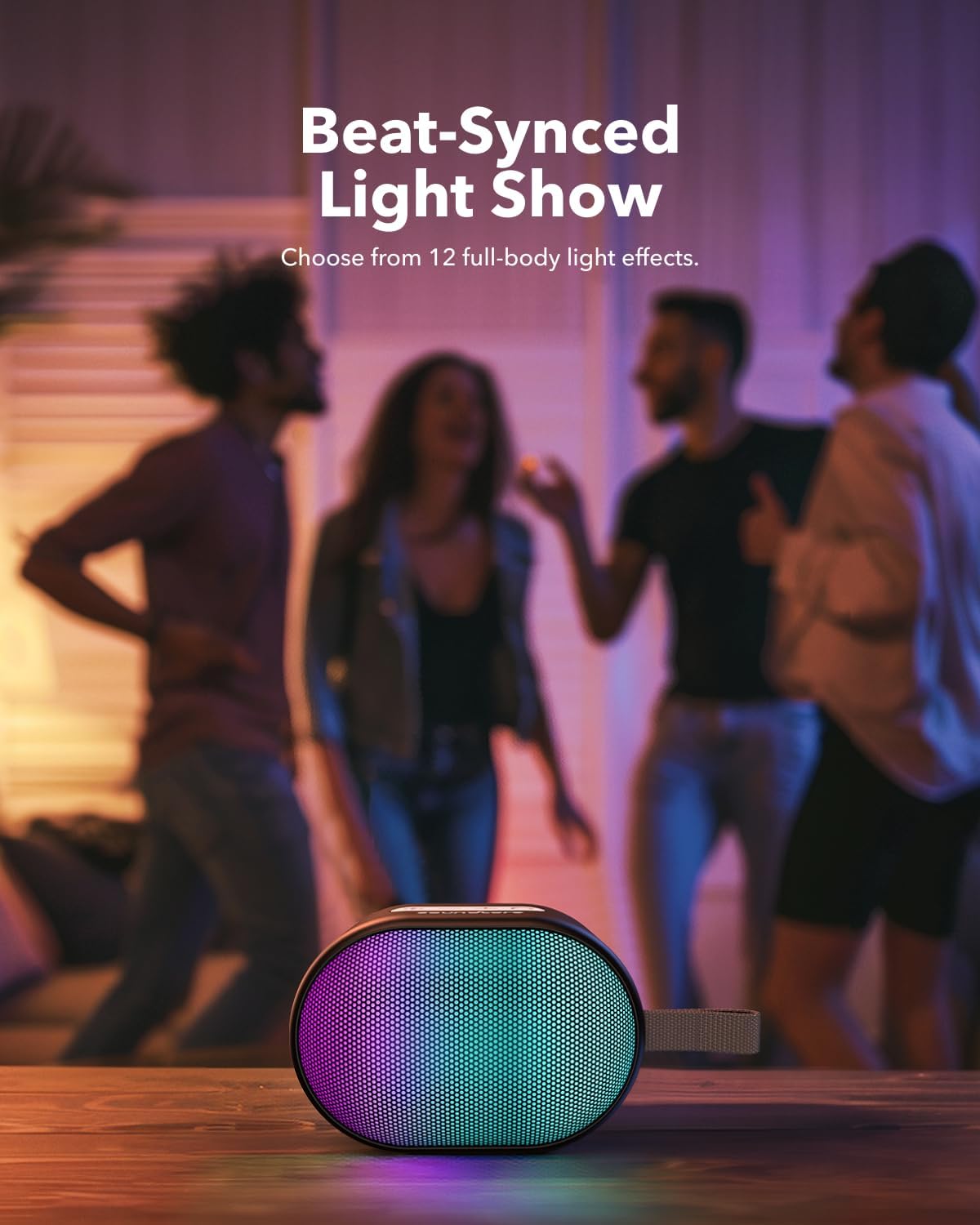 Anker soundcore Pyro Mini Portable Bluetooth Wireless Speaker with Full-Body Light Show, 6W, 10H Playtime, TWS Pairing, RGB Lights, AUX-In, Card Slot, USB-C, Bluetooth 5.3, Portable for Backyard, Outd