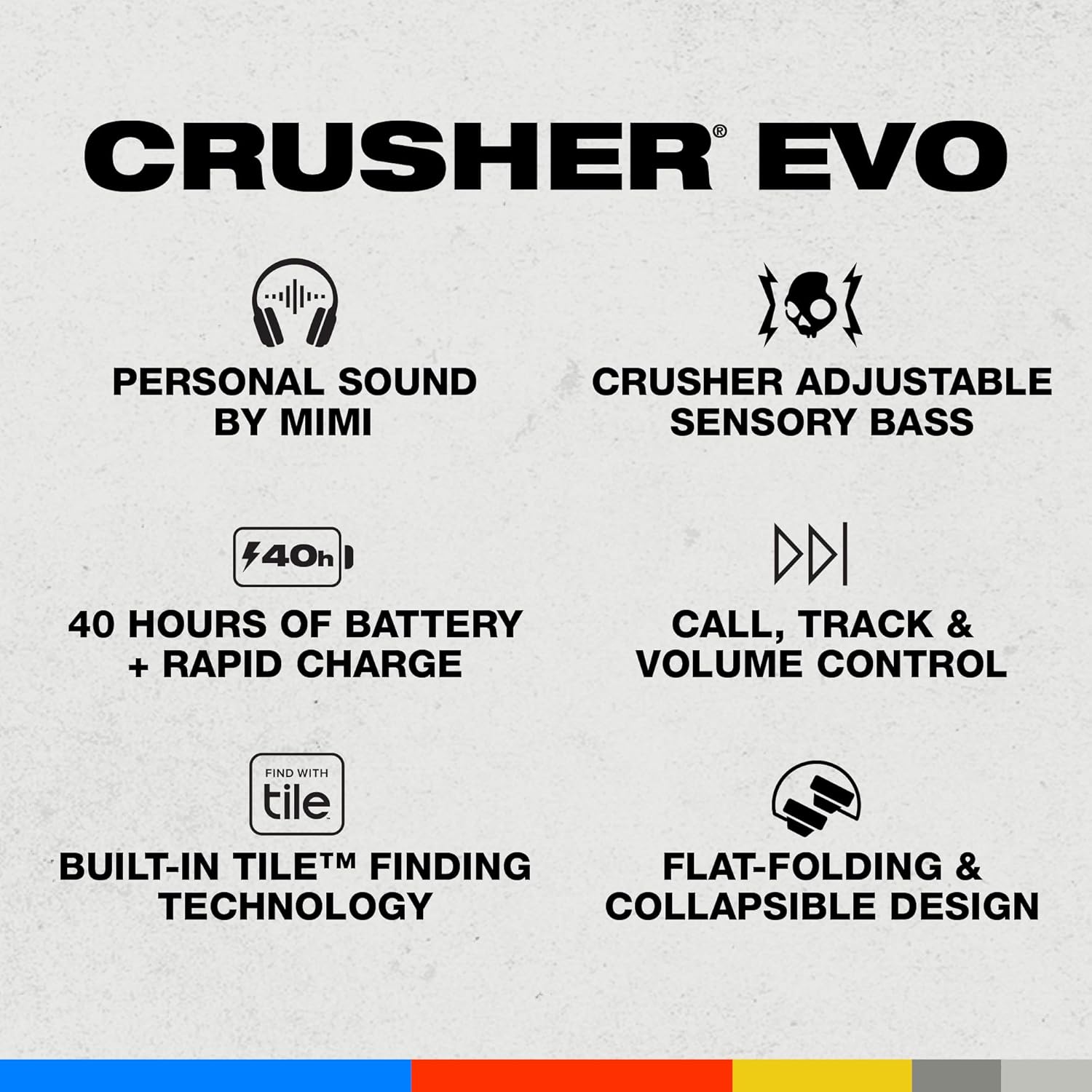 Skullcandy Crusher Evo Over-Ear Wireless Bluetooth Headphones with Sensory Bass, 40 Hr Battery, Microphone, Works with iPhone Android