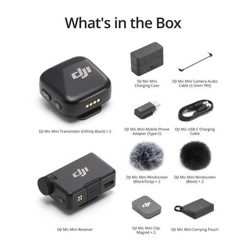 DJI Mic Mini (2TX+1RX+Charging Case), Detail-Rich Audio, 48h Use, Noise Cancelling, Automatic Limiting, Wireless Mic for Camera/iPhone/Android, Vlog