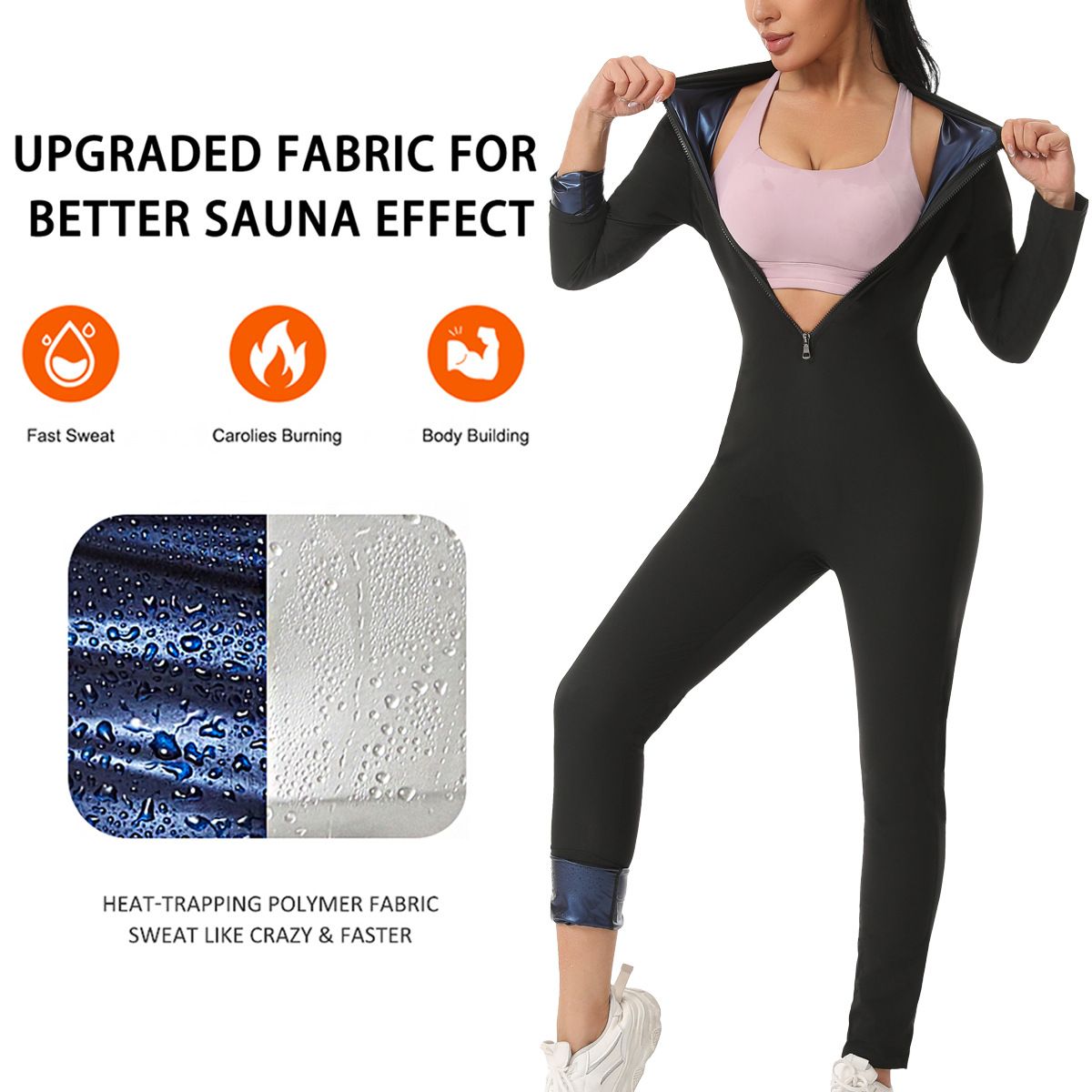 Ladies' Full Body Sweat Suit - Shapewear Sauna Jumpsuit for Fat Burning.Women's sportswear, sweat suits, running suits, body shaping suits, sauna suits, buttock-lifting yoga bodysuits