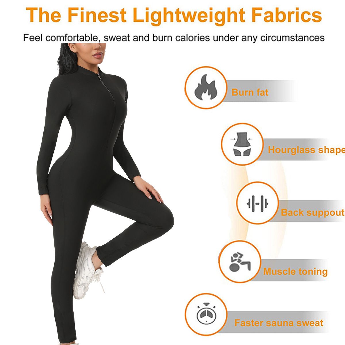 Ladies' Full Body Sweat Suit - Shapewear Sauna Jumpsuit for Fat Burning.Women's sportswear, sweat suits, running suits, body shaping suits, sauna suits, buttock-lifting yoga bodysuits