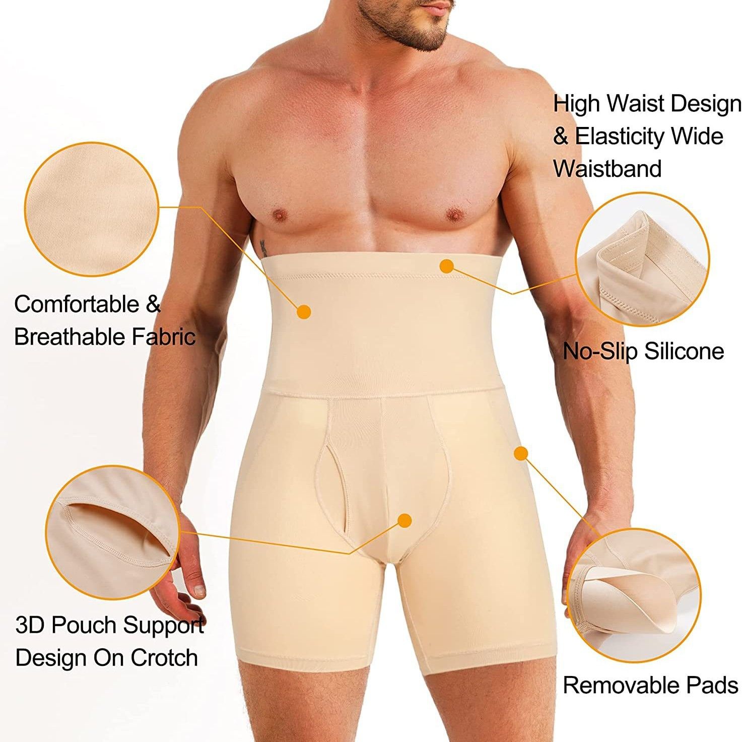Men's High Waist Shapewear Boxers - Tummy Control Butt Lifting Compression Underwear Seamless Breathable Slimming Body Shaper - Black/Beige/White S-3XL
