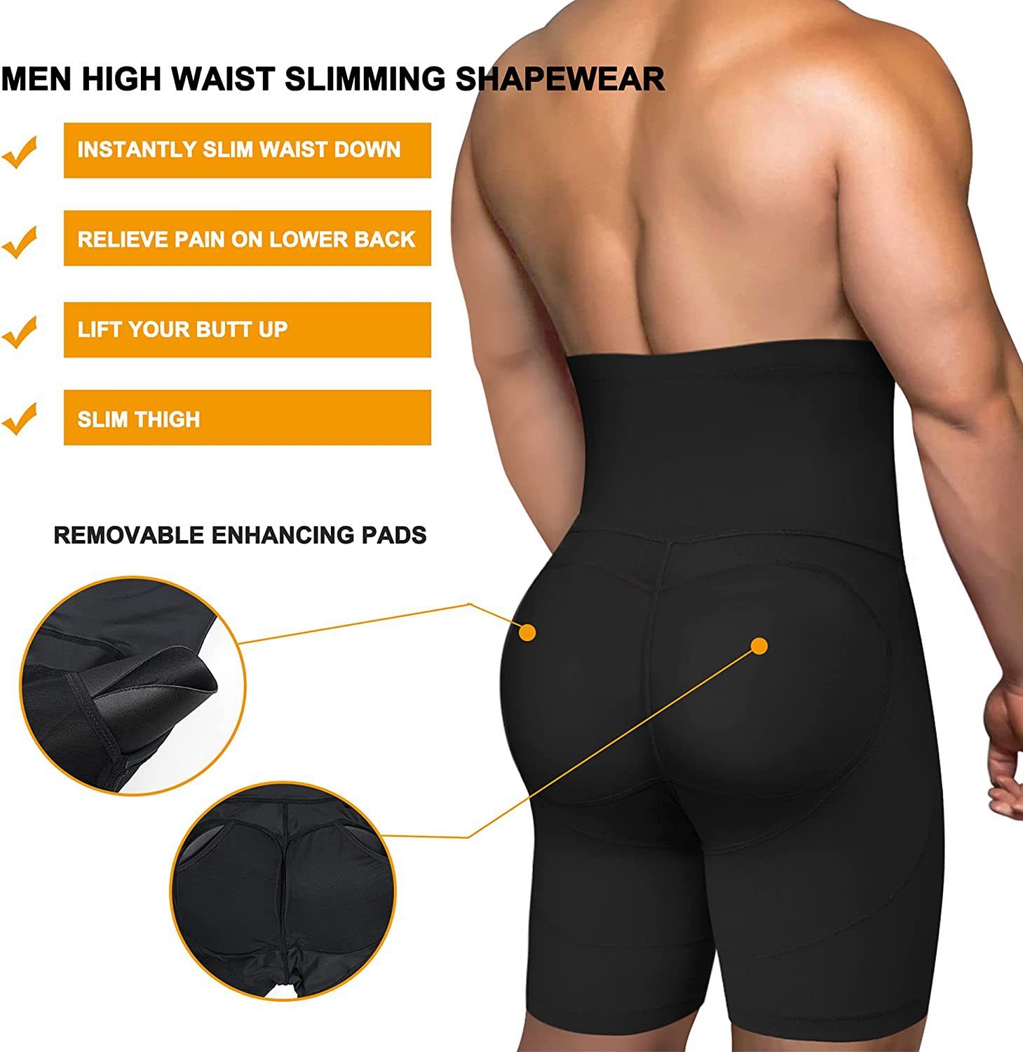 Men's High Waist Shapewear Boxers - Tummy Control Butt Lifting Compression Underwear Seamless Breathable Slimming Body Shaper - Black/Beige/White S-3XL