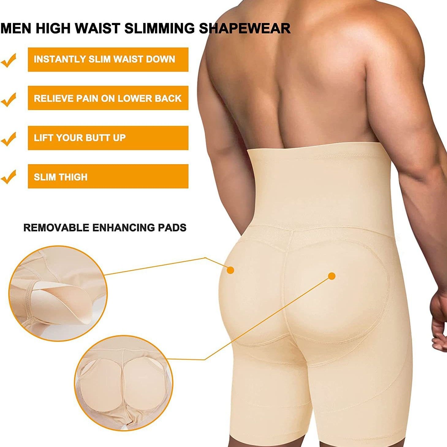 Men's High Waist Shapewear Boxers - Tummy Control Butt Lifting Compression Underwear Seamless Breathable Slimming Body Shaper - Black/Beige/White S-3XL
