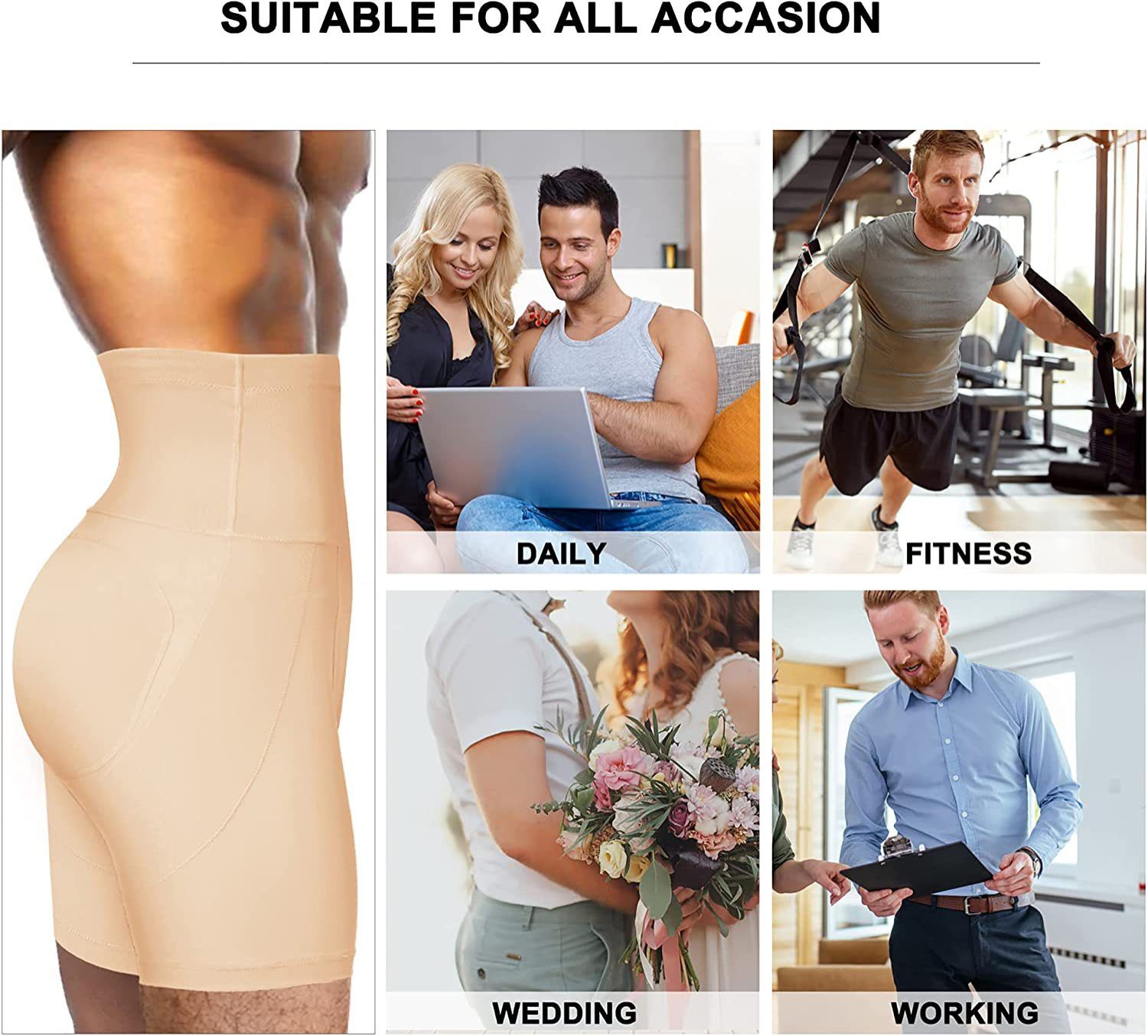 Men's High Waist Shapewear Boxers - Tummy Control Butt Lifting Compression Underwear Seamless Breathable Slimming Body Shaper - Black/Beige/White S-3XL