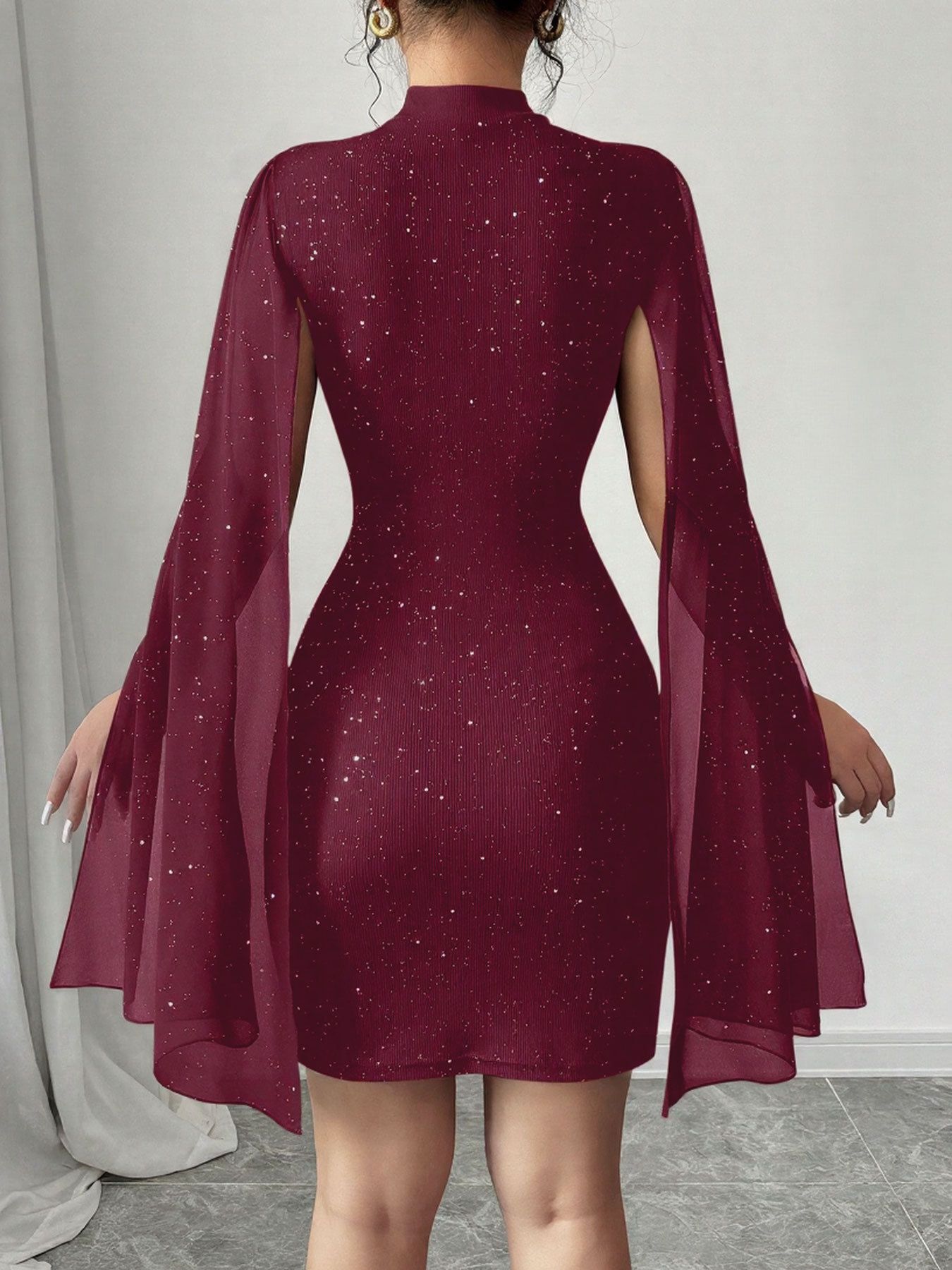 Sexy Women's Stand Collar Cape Mini Dress Sequins Sparkling Club Party Night Out Fitted Bodycon Elegant,Summer Elegant Package Hip Dress Women's New Fashion O Neck Holiday Pary Mini Dresses For Women