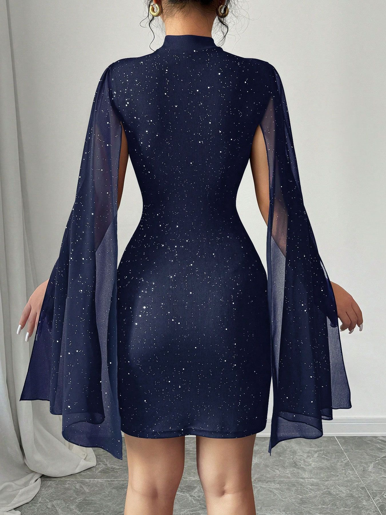 Sexy Women's Stand Collar Cape Mini Dress Sequins Sparkling Club Party Night Out Fitted Bodycon Elegant,Summer Elegant Package Hip Dress Women's New Fashion O Neck Holiday Pary Mini Dresses For Women