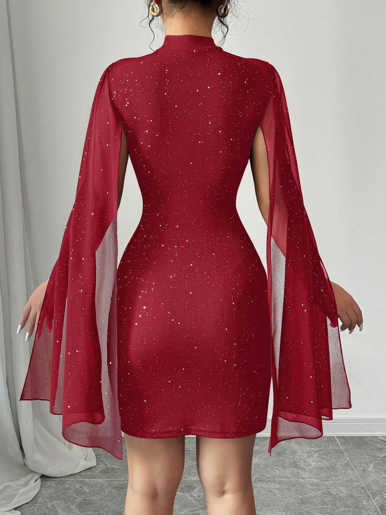 Sexy Women's Stand Collar Cape Mini Dress Sequins Sparkling Club Party Night Out Fitted Bodycon Elegant,Summer Elegant Package Hip Dress Women's New Fashion O Neck Holiday Pary Mini Dresses For Women