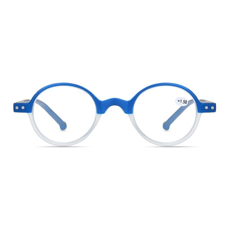 2X Retro Small Round Unisex Full Rim Plastic TR Spring Hinge Temple Reading Glasses Polycarbonate Single Vision Lenses Reader Positive Strength Presbyopia Glasses Eyewear Blue +1.00 ~ +3.50