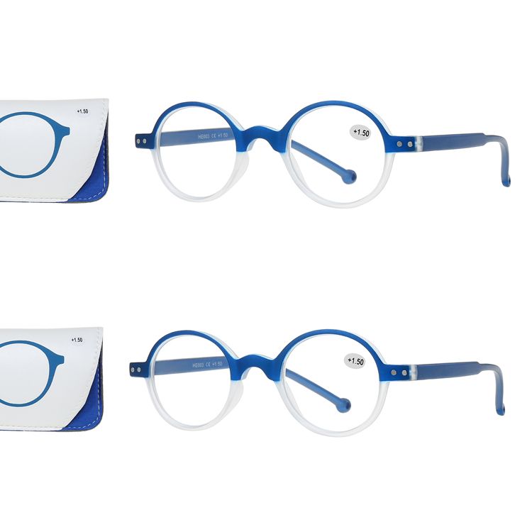 2X Retro Small Round Unisex Full Rim Plastic TR Spring Hinge Temple Reading Glasses Polycarbonate Single Vision Lenses Reader Positive Strength Presbyopia Glasses Eyewear Blue +1.00 ~ +3.50