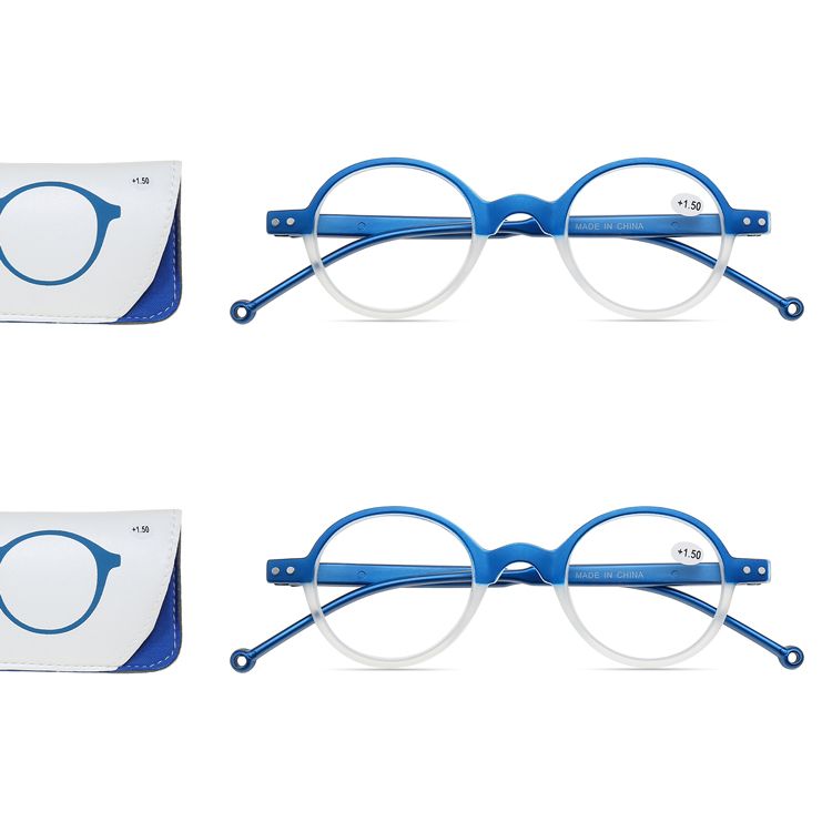 2X Retro Small Round Unisex Full Rim Plastic TR Spring Hinge Temple Reading Glasses Polycarbonate Single Vision Lenses Reader Positive Strength Presbyopia Glasses Eyewear Blue +1.00 ~ +3.50