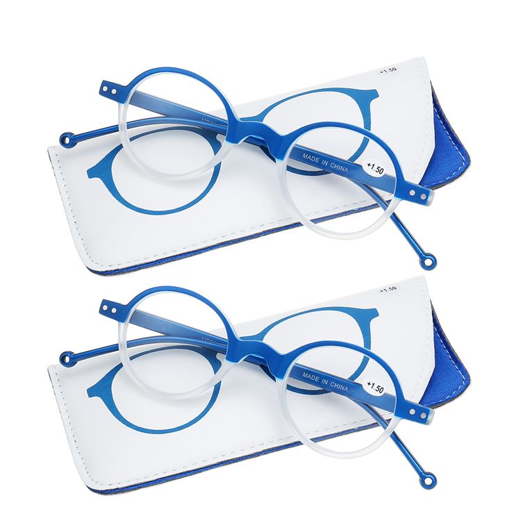 2X Retro Small Round Unisex Full Rim Plastic TR Spring Hinge Temple Reading Glasses Polycarbonate Single Vision Lenses Reader Positive Strength Presbyopia Glasses Eyewear Blue +1.00 ~ +3.50