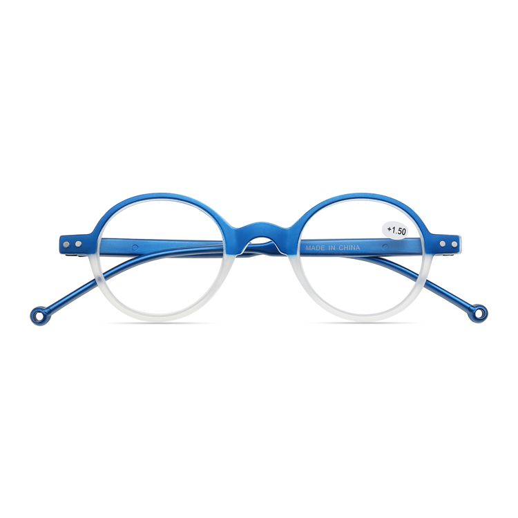 2X Retro Small Round Unisex Full Rim Plastic TR Spring Hinge Temple Reading Glasses Polycarbonate Single Vision Lenses Reader Positive Strength Presbyopia Glasses Eyewear Blue +1.00 ~ +3.50