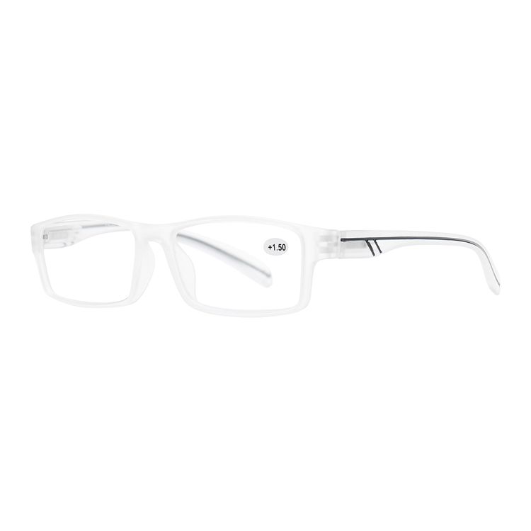 HELES Large Size Rectangular Full-Rim Plastic TR Single Vision Reading Glasses - Spring Hinge Design with Positive Strength Lens for Near Vision Reader Transparent Black Line