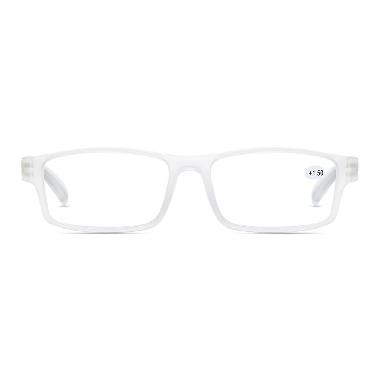 HELES Large Size Rectangular Full-Rim Plastic TR Single Vision Reading Glasses - Spring Hinge Design with Positive Strength Lens for Near Vision Reader Transparent Black Line