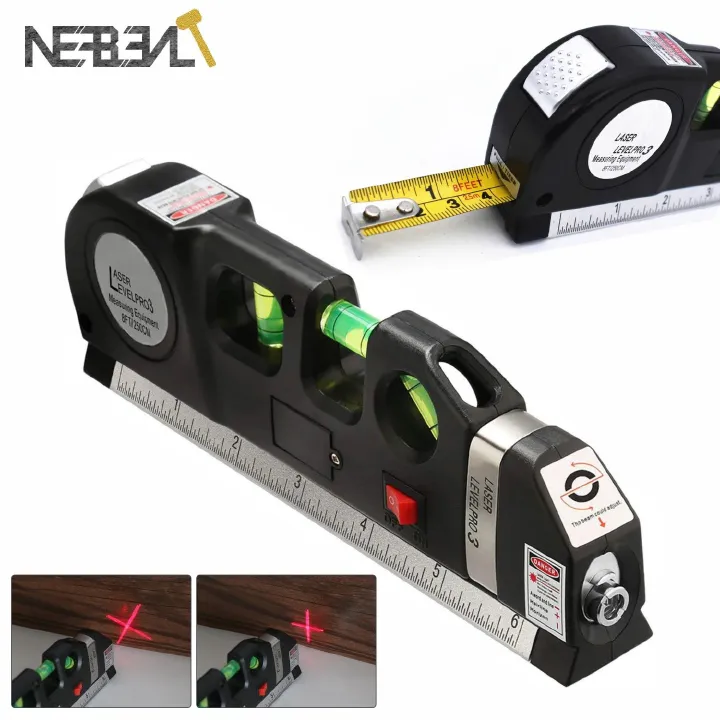 Laser Level Tape Vertical Measure Adjusted Standard Ruler Horizontal Cross Lines Optical Levelling Instrument Multipurpose 4 in1