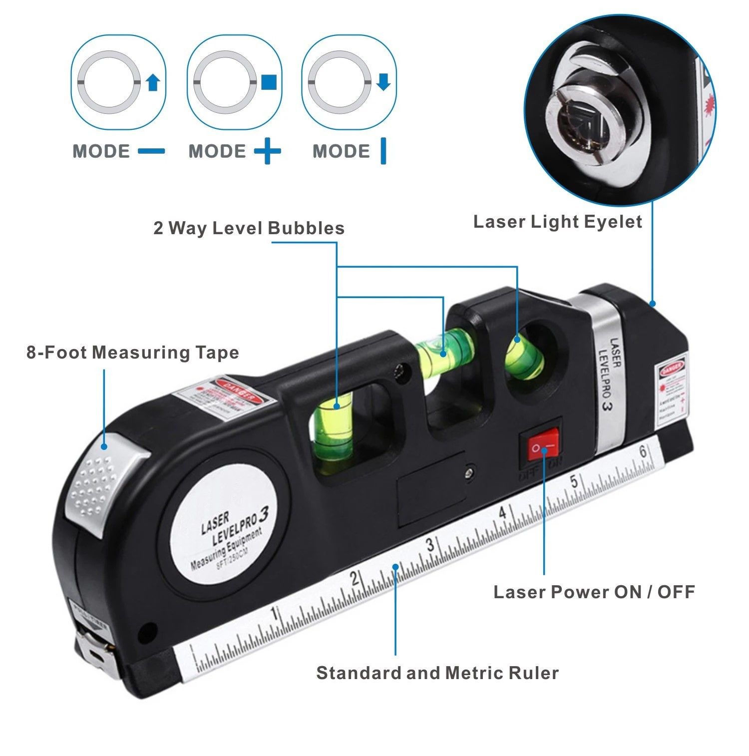 Laser Level Tape Vertical Measure Adjusted Standard Ruler Horizontal Cross Lines Optical Levelling Instrument Multipurpose 4 in1