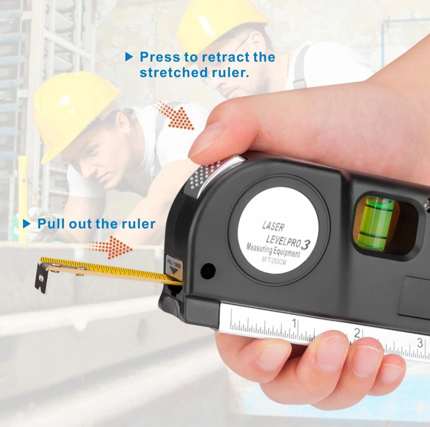 Laser Level Tape Vertical Measure Adjusted Standard Ruler Horizontal Cross Lines Optical Levelling Instrument Multipurpose 4 in1