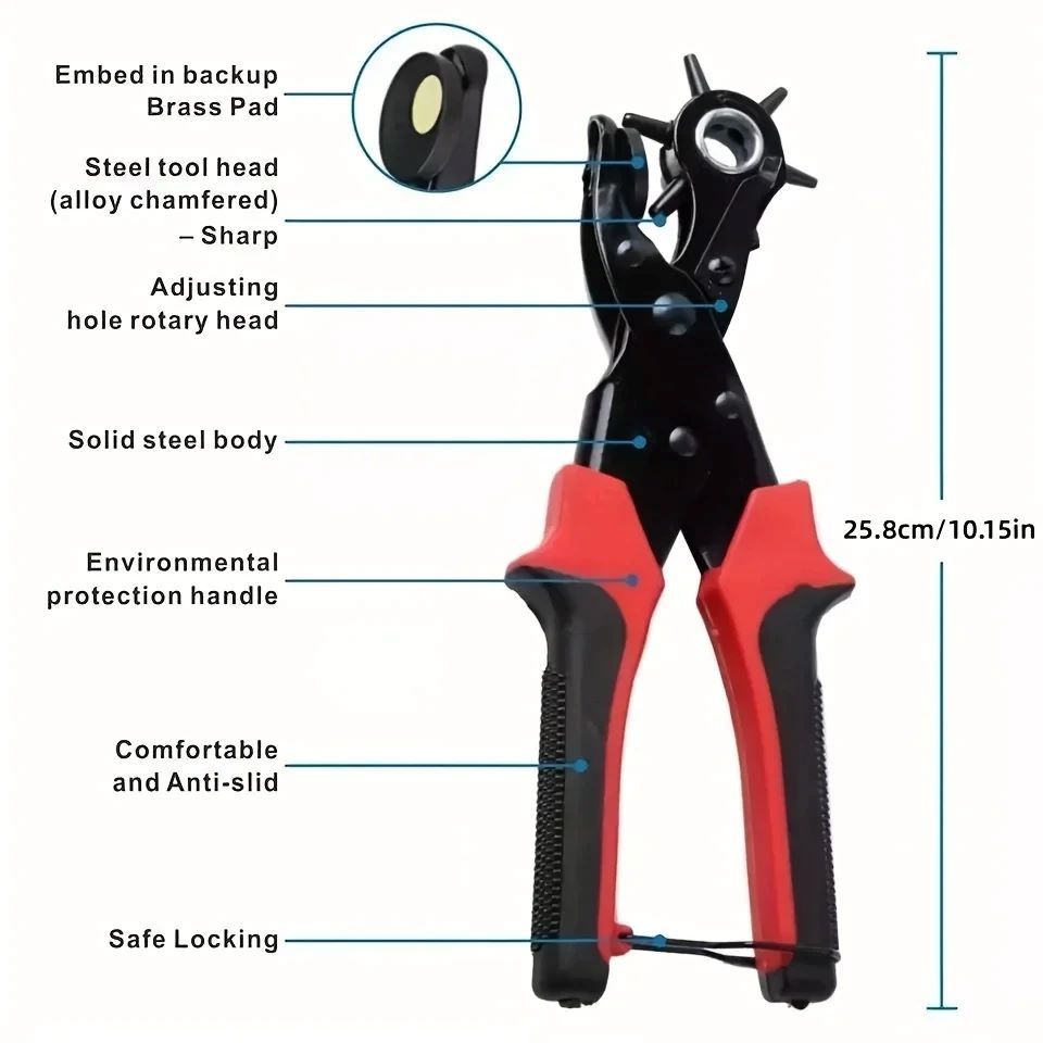 6 Holes Leather Hole Punch Belt Punch Pliers Multifunctional Diy Round Flat Oval Punching Tool Set
