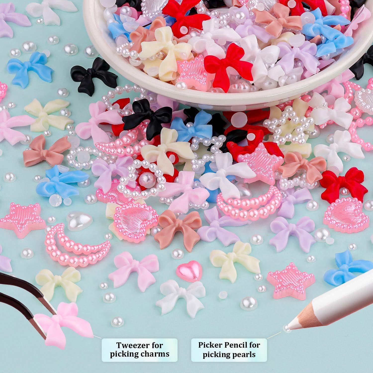 12Grids/box Mixed Resin Bowknot Nail Art Decorations 3D Acrylic Charms Kawaii Colorful Bow Rhinestone DIY Manicure Tools Parts  False Nails Accessories