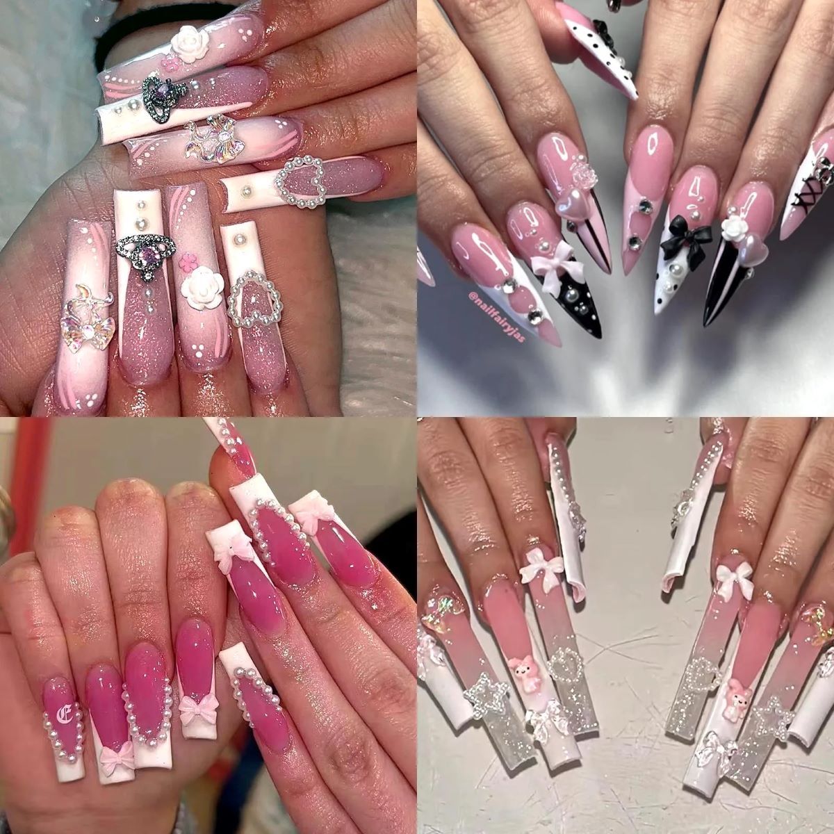 12Grids/box Mixed Resin Bowknot Nail Art Decorations 3D Acrylic Charms Kawaii Colorful Bow Rhinestone DIY Manicure Tools Parts  False Nails Accessories
